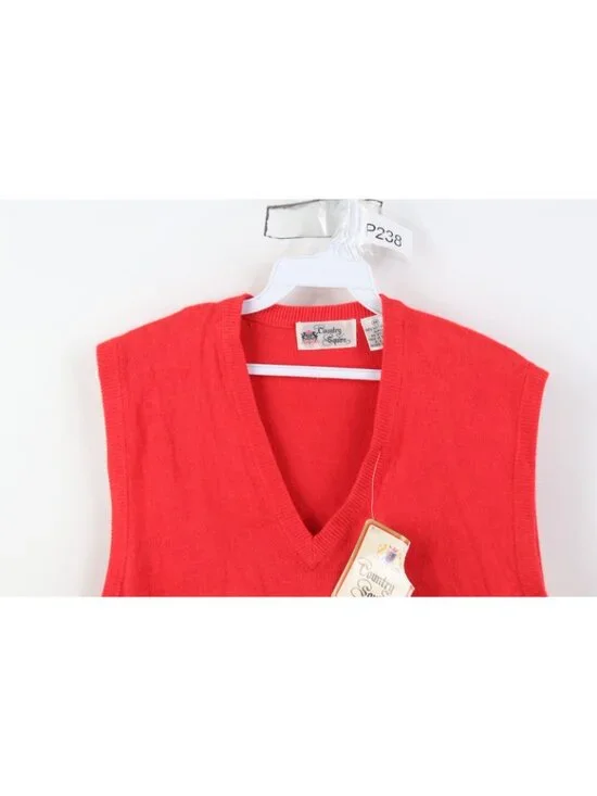 Deadstock Vintage 70s Womens Medium Blank Soft Knit V-Neck Sweater Vest Red - Picture 2 of 11
